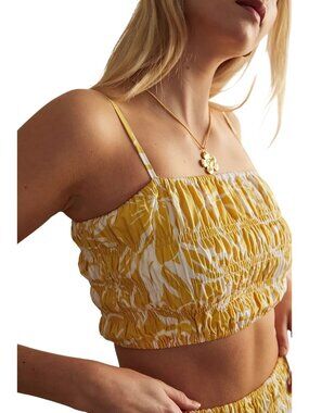 Faithfull The Brand Liya Top Size 4 El Marsa Floral Print Cropped Marigold Boho